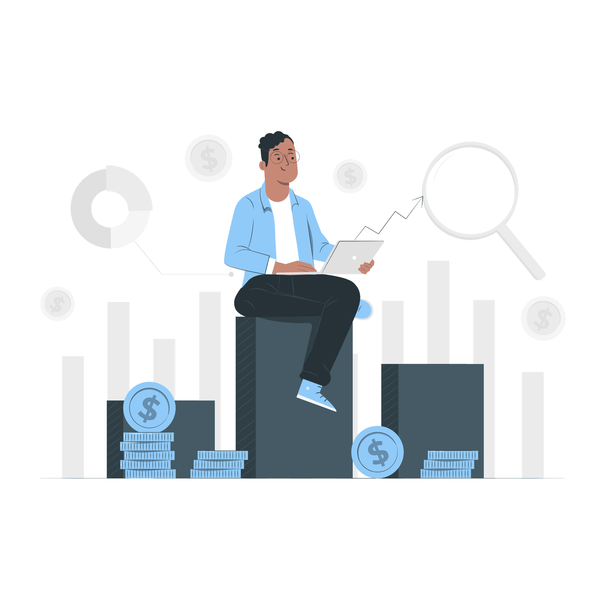 Illustration of an advisor reviewing investment data with a client